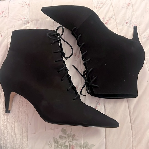 Revolve x Raye Elodie Tie Black Suede Pointed Toe Bootie Size 7 - Picture 6 of 7